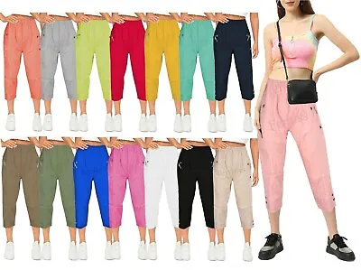 Women Capri Trousers Crop Ladies Three Quarter Summer Elasticated Cropped Pants • £16.95