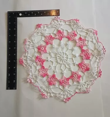 Vtg Handmade Crochet White Pink Flowers Doily Centerpiece Granny Core Cottegecor • $15