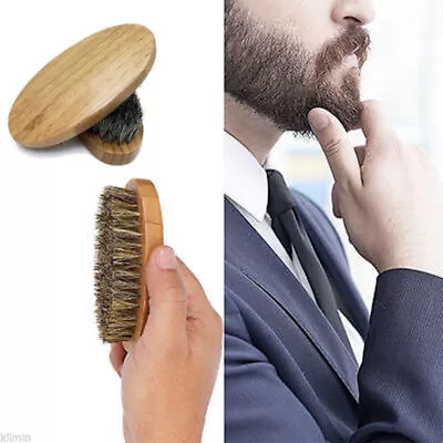 Men Boar Bristle Beard Brush Round Wood Handle Mustache CombBeard Brush • $5.64
