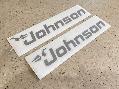 Johnson Vintage Outboard Motor Decals 2-PK Silver 8  FREE SHIP + FREE Fish Decal • $8