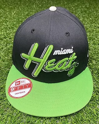 New Era Miami Heat Snapback Hat Back 2 Back Black Neon Green • $25