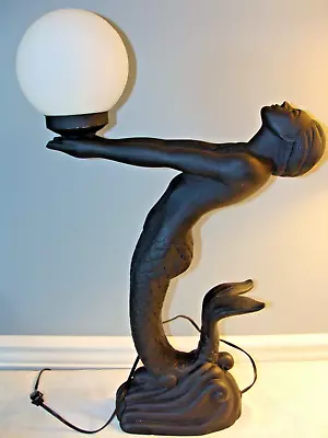 Vtg Art Deco Mermaid Nude Women Erotica Nude Figural Accent Globe Table Lamp 24  • $200