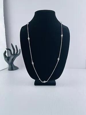 Vintage 1977 Avon Lead Crystal Bead Necklace Faceted Clear Silver Tone Chain 30  • $12