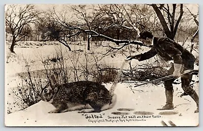  So Easy  In Wilton Junction Iowa~Salted: Exaggerated Rabbit~Hunter~1912 RPPC • $14