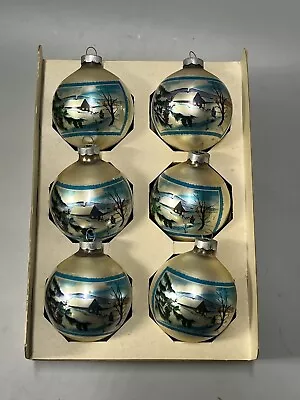 Vintage 1960s Coby Winter Scene Ornaments Set Of 6 In Box • $12