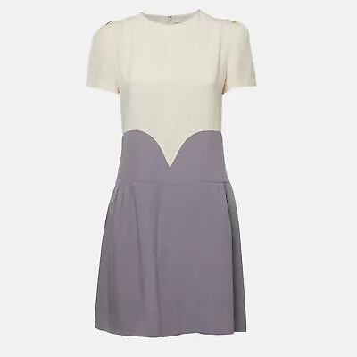 Victoria Victoria Beckham Cream/Grey Crepe Puff Sleeve Mini Dress M • $139.65