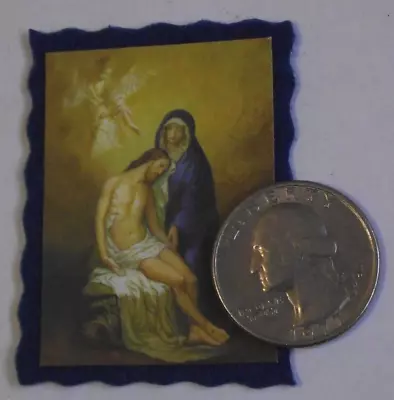 Vtg Blue Cloth Scapular Badge Color Print Pieta St Benedict's Abbey • $5