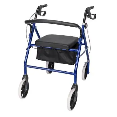 Medical Transport Rollator Walker With Seat And Wheels - Folding Chair Blue • $53.99
