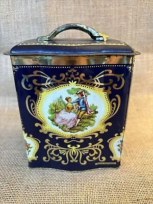 Vintage Made In England Decorative Metal Canister W/Lid Courting Couple Scene • $24.99