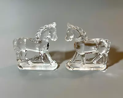 2 Vintage LE Smith Miniature Clear Pressed Glass HORSE Figurines Pair 2  L 1930s • $18.95