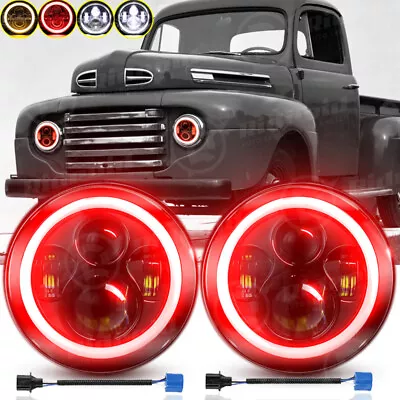 For Ford F1 1948-1952 Round 7  Inch LED Headlights Halo Angel Eyes Red DRL Light • $49.99