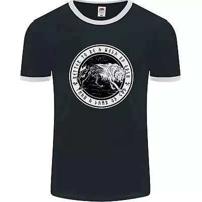 Viking A Wolf Of Odin Than A Lamb Of God Mens Ringer T-Shirt FotL • £9.99