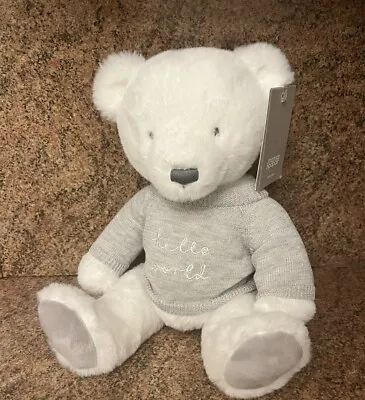 Mamas & Papas ~ Hello World White & Grey Teddy Bear Soft Toy ~ New • £15