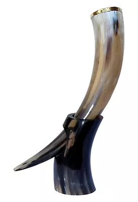 Vintage Drinking Horn Mug Medieval Handmade Viking Cup With Stand Office Decor • $23.44