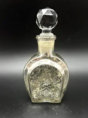 Etched Mercury Glass Perfume Bottle With Faceted Stopper - Made In India 5.5  T • $19.50