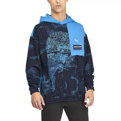 Puma Rbr Aop Pullover Hoodie Mens Blue Casual Athletic Outerwear 763194-07 • $34.99