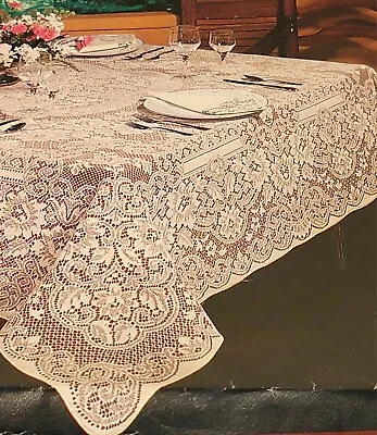 Vintage Quaker Lace 70 X90  Oblong Tablecloth NEW In Open Bag Cream Tone Perfect • $35