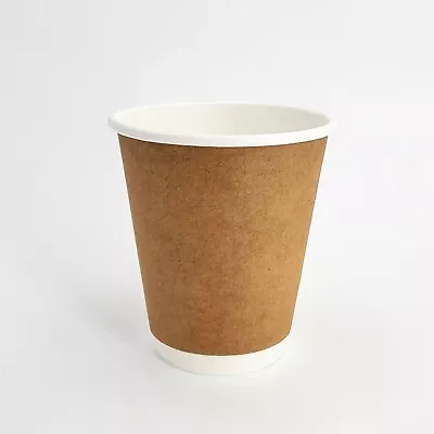 Bulk Brown Paper Double Wall Cups Takeaway Disposable Coffee Cups 12oz With Lids • £79.95