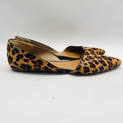 J Crew Flats Womens 7.5 Brown Tan Animal Print Calf Hair D’Orsay Ballet Shoes • $39.99