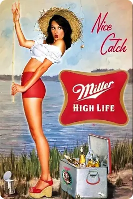 Nice Catch Fishing Girl Sign - Vintage Beer Signs For Man Cave Wall Decor 12 ... • $16.24