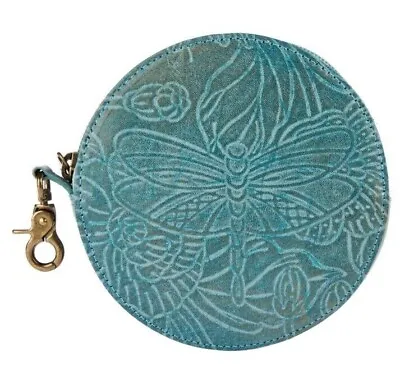 Anuschka Tooled Leather Zip-Top Coin Pouch - Dragonfly Meadow • $43.70