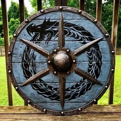 Authentic Viking Ouroboros Battleworn Shield | Wooden Cosplay Shield | Medieval • $103.39