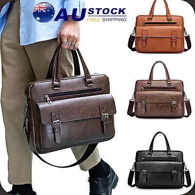 Mens Leather Bag Business Travel Office Messenger Crossbody Computer Handbag AU • $37.42