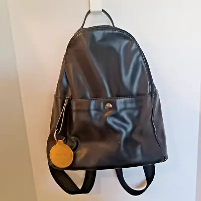 Barneys New York Black Faux Leather Backpack Bag With Barneys Bag Charm • $18