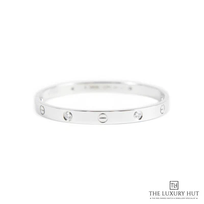 £8900 • Buy Cartier 18ct White Gold 4 Diamonds 0.42ct Love Bangle - Size 18 - Full Set - ...