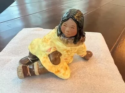 C. Alan Johnson Alaskan  Cora  Inuit Native Figure Sitting Girl 1980 (AA 104) • $185