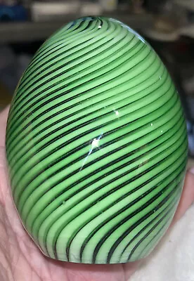 Beautiful Large Studio Art Glass Green And Black Swirl Egg Paperweight 4” Tall • $55