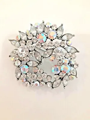 New Large AB Crystal Wreath Flower Dress Bridal Wedding Prom Brooch In Gift Box • £15