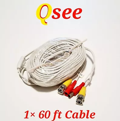 ORIGINAL Q See White Extension Video Power Cable CCTV BNC 60 Feet FREE SHIPPING • $14.95