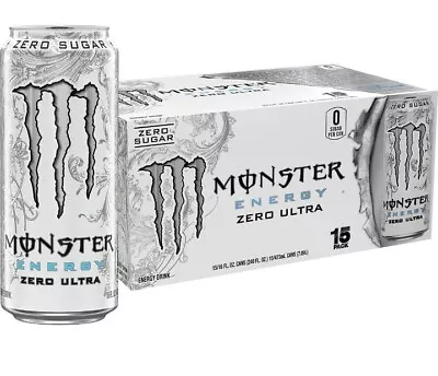 15 Pack Of Monster Energy Zero Ultra Sugar Energy Drink 16oz Cans. • $32.99