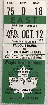 1988 Oct. 12 Maple Leaf Garden St-Louis Vs Toronto EAST Sec. 75 Row D Seat 18 • $19.99