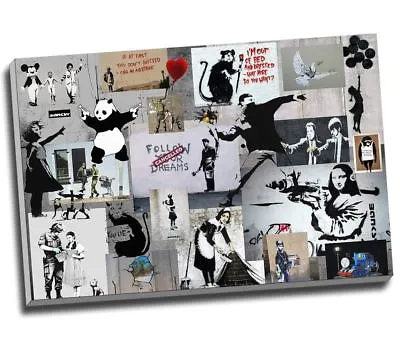 Banksy Montage Collage Canvas Print Wall Art 30x20  A1 • £24.99