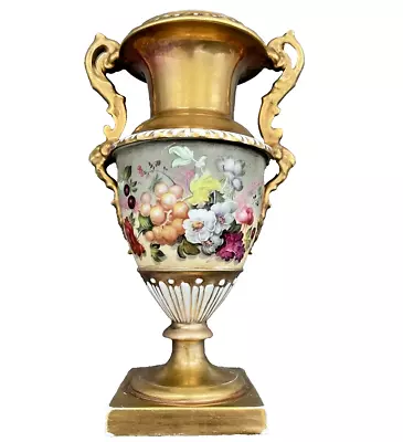 Minton - Derby Vase Painted By Thomas Steele Continuous Flowers & Fruit C1830 • $124.50