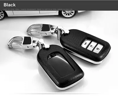 Black Leather Smart Key Cover Remote Keyless Bag Fit For Honda Civic Pilot CR-V • $36.19