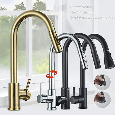 360° Swivel Kitchen Mixer Taps Silver&Black&Brushed Gold Sink Faucet Solid Brass • $55