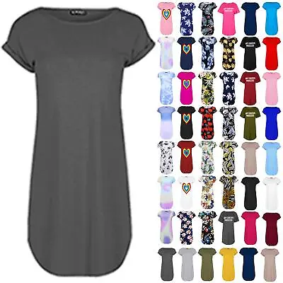 £3.99 • Buy Womens Ladies Oversized Longline Turn Up Sleeve Curved Hem Tunic T-Shirt Dress
