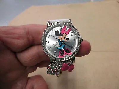 New Old Stock Disney Minnie Mouse Ladies Quartz Watch Silver Tone With Charms • $1.29