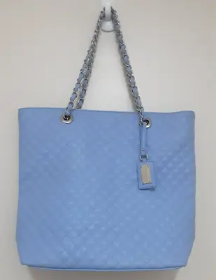 $20 • Buy Size Large Women's Sky Blue Quilted Faux Leather 'forever New' Tote Bag