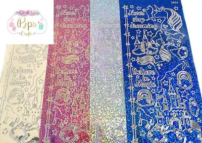 £1.69 • Buy Sparkly Unicorn Holographic Peel Off Stickers Card Making Craft Pink Blue Silver