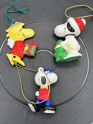 Peanuts Lot VTG Christmas Ornaments (3) Snoopy & Woodstock & Joe Cool • $34.99