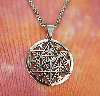 $12.99 • Buy Merkabah On Flower Of Life Necklace, Sacred Geometry Merkaba Pendant Box Chain