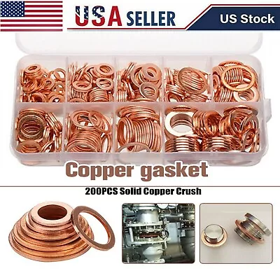 200 Pcs/Kit Solid Copper Crush Washers Gasket Set Flat O-Ring Seal Assortment US • $11.99