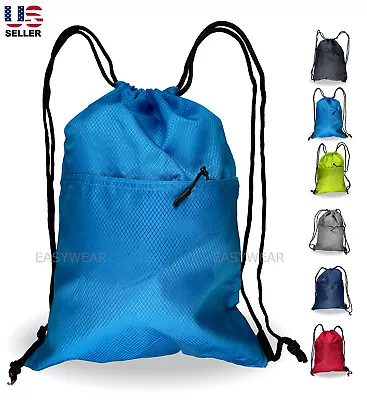 Drawstring Backpack Zippered Pocket Sport Gym Waterproof Cinch Sack Pack Bag • $8.99