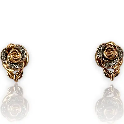 Zales Enhanted Disney Belle Flower Rose 10KT 417 Rose Gold Stud Earrings • $499.99