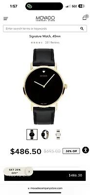 Movado Museum Black Dial Black Leather Woman Watch • $390