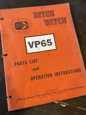 Ditch Witch Tractor VP65 Vibratory Plow Attachment Owner & Parts Manual R65 Book • $47.49